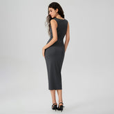 Elegant Knitted Small Sunken Stripe Pleated Waist Tight Slimming Sheath Dress